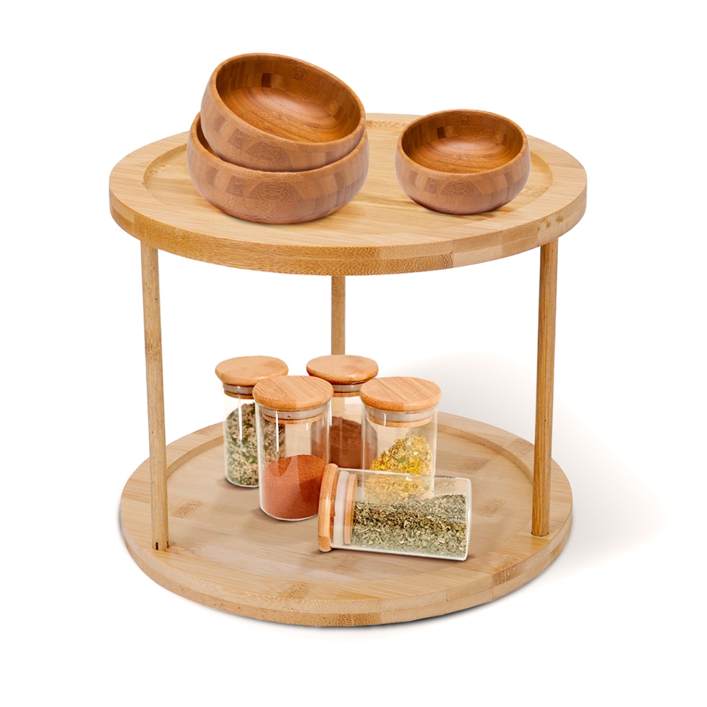 Organizador 2 Andares Bambu Giratório Multiuso - Bhz Store
