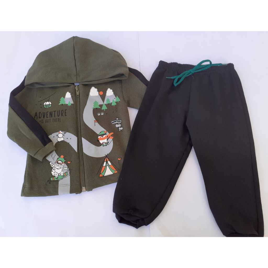 CONJUNTO BEBÊ  CASACO COM ZÍPER e CAPUZ  e  CALÇA MOLETOM PELUCIADO - MENINO  - JIDI KIDS - FEITO EM 100% ALGODÃO