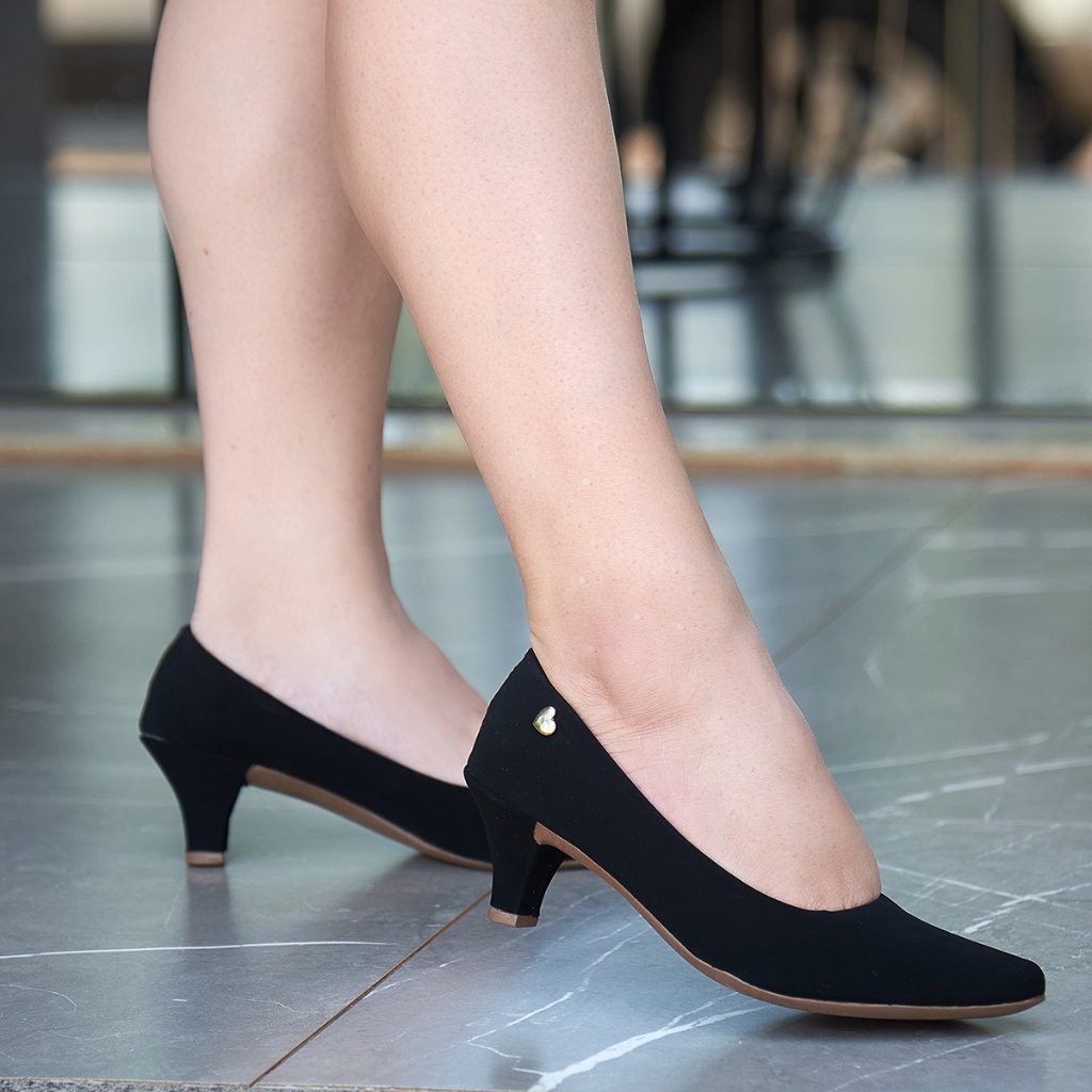 Scarpin Feminino Salto Baixo 6cm Preto Confortável Bico Fino Elegante Casual em Oferta na Shopee