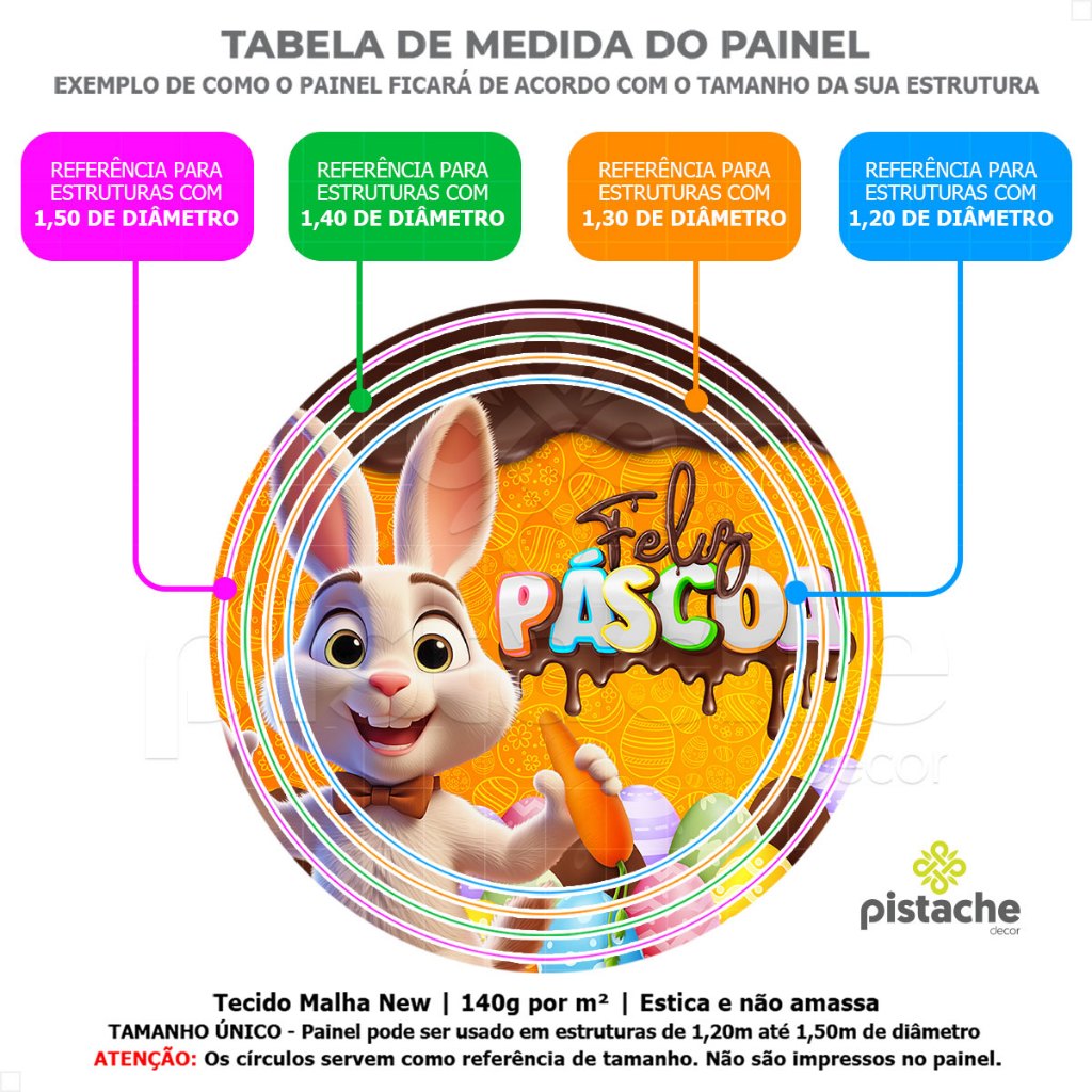 Detalhes do Painel Redondo Festa Páscoa Em Tecido Sublimado 150x150m Com Elástico Veste Fácil