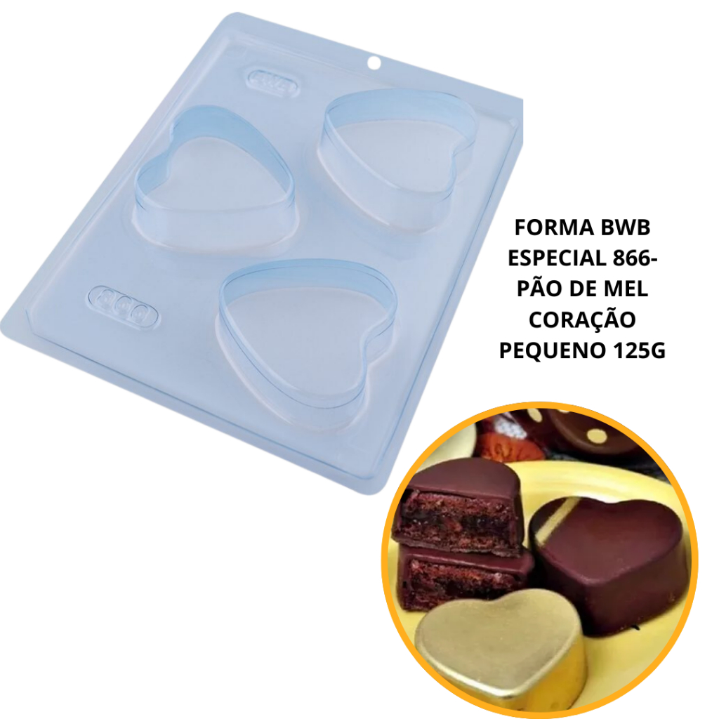 1~4 Forma BWB com silicone (3 partes) cod 866 - Pão de Mel Coração Pequeno 125 gramas - Home & Living