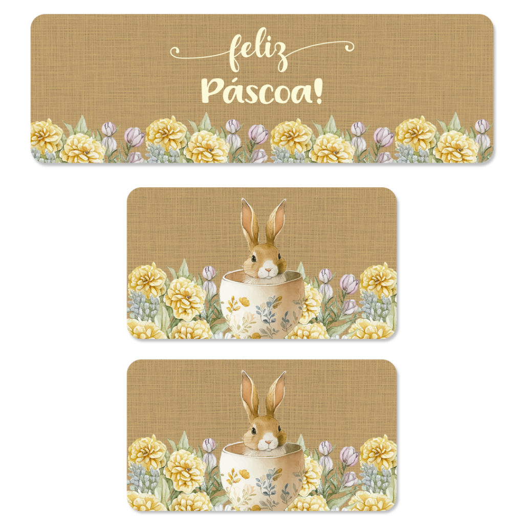 KIT 03 TAPETES PARA COZINHA PASCOAL ANTIDERRAPANTE PÁSCOA COELHINHO E FLORES