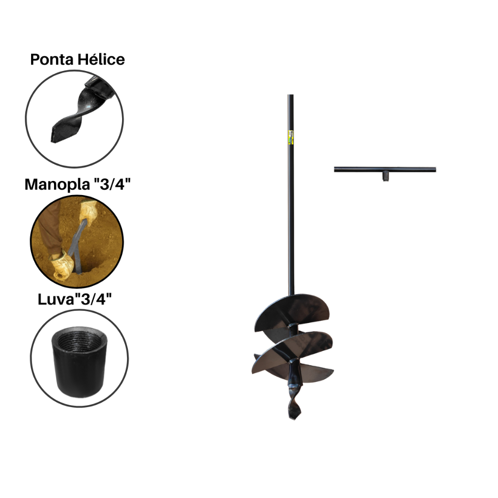 Cavadeira Trado 15cm 4 Facas Cabo Fixo 1m Perfurador Manual + Cabo 50cm em Oferta na Shopee