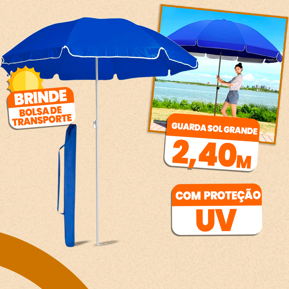 Guarda Sol Ombrelone 2,20m Gigante Praia Verão Piscina Respirável C/Bolsa Proteção UV