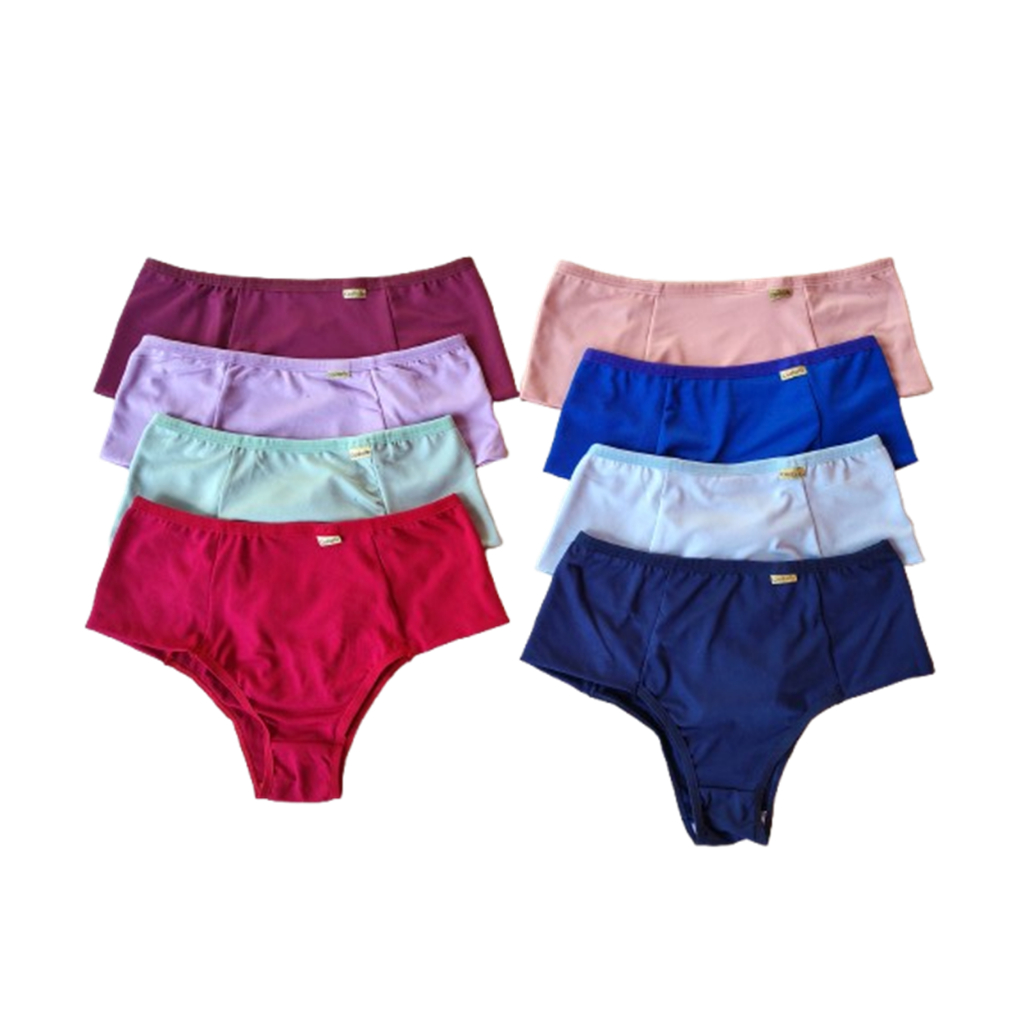 KIT 05 Calcinha Calçola Cintura Alta Microfibra Lisa Redutora Luxo Lateral Larga Conforto Lingerie