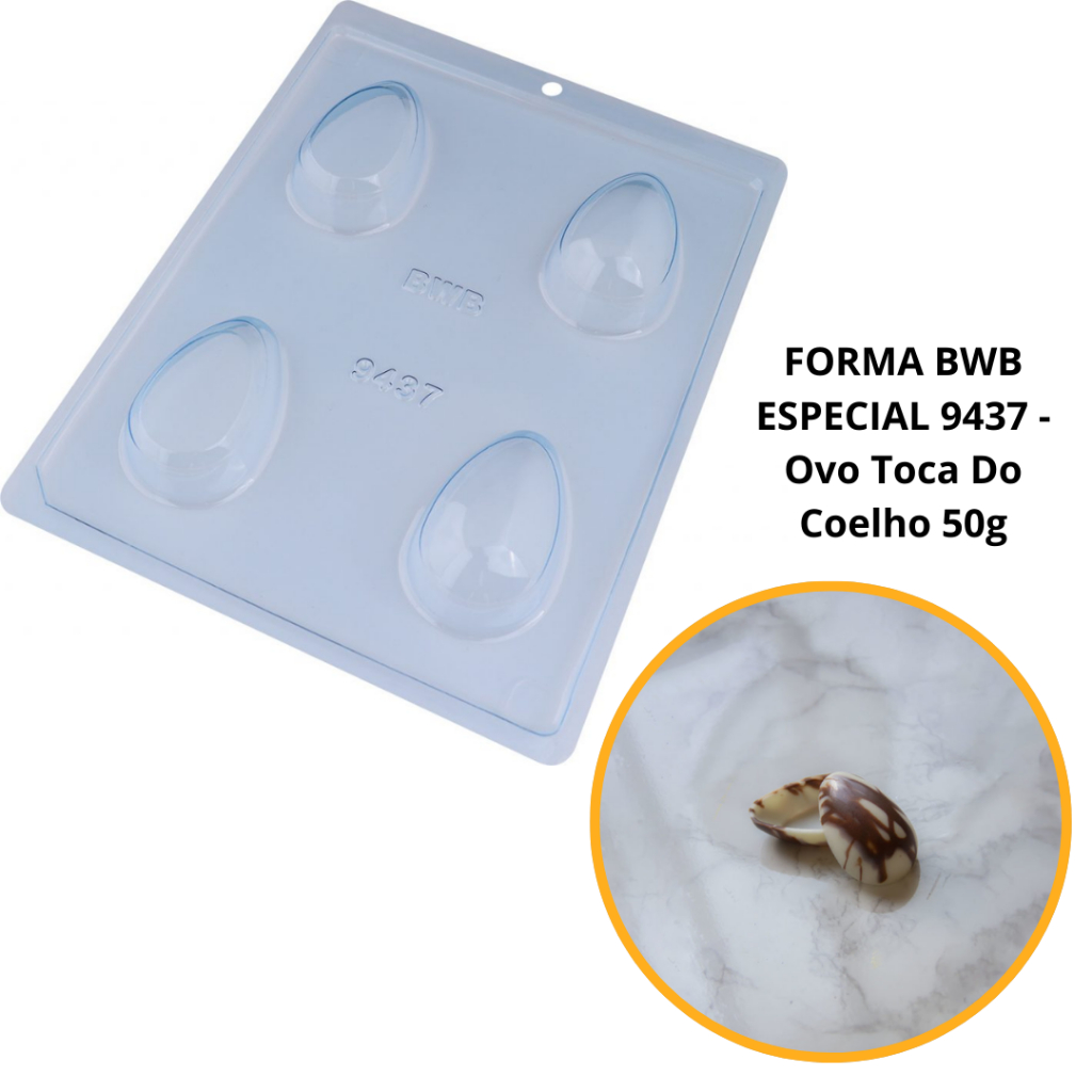 1~4 Forma BWB Com Silicone (3 partes) Para Chocolate Cód. 9437 - Ovo Toca do Coelho 50g. Páscoa - Home & Living
