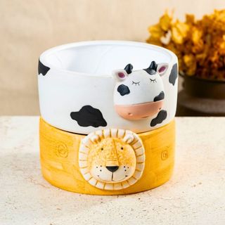 Vaso Redondo Bacia Animais Ovelha Leão Vaca Decoração