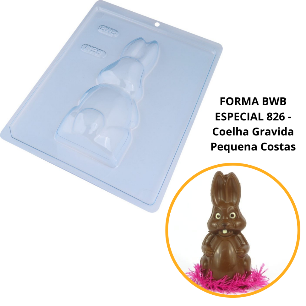 1~4 Forma BWB Com Silicone (3 partes) Para Chocolate Cód.826 - Coelha Grávida Pequena (C) 250g. Páscoa