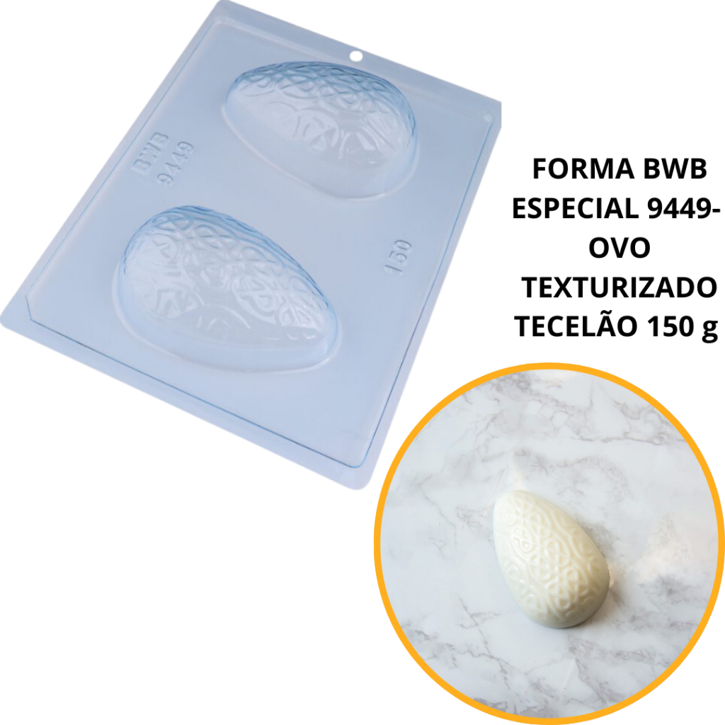1~4 Forma BWB Com Silicone (3 partes) Para Chocolate Cód. 9449 - Ovo Texturizado Tecelão 150g. Páscoa (CHOCO) em Oferta na Shopee