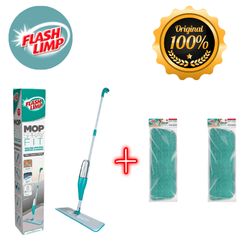 Mop Spray Fit Microfibra Verde + 2 Refis de Microfibra Reservatório 365ml Flash Limp Rodo
