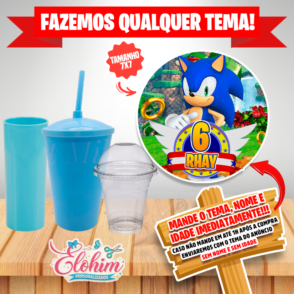 Rótulo Adesivo para personalizar Copo Long Twister  Adesivo 7x7-  Sonic
