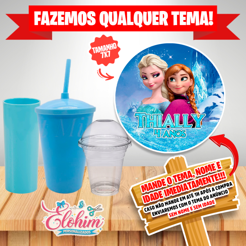 Rótulo Adesivo para personalizar Copo Long Twister  Adesivo 7x7-  Frozen