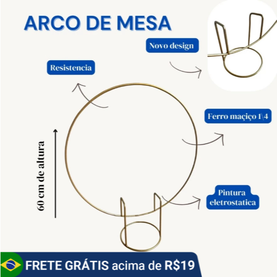 Arco De Mesa Redondo Dourado Decoração Enfeite Bexiga 50cm Painéis Festa