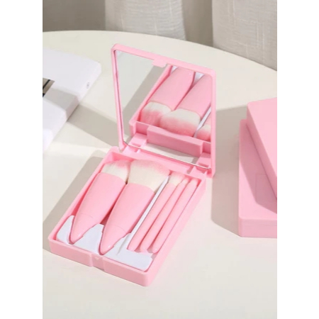 Kit com 2 /4 / 6 / 8 Mini Espelho De Maquiagem Portátil Com 5 Pcs Pincéis De Maquiagem Lupa Mão Segurar Bolso Dobrável