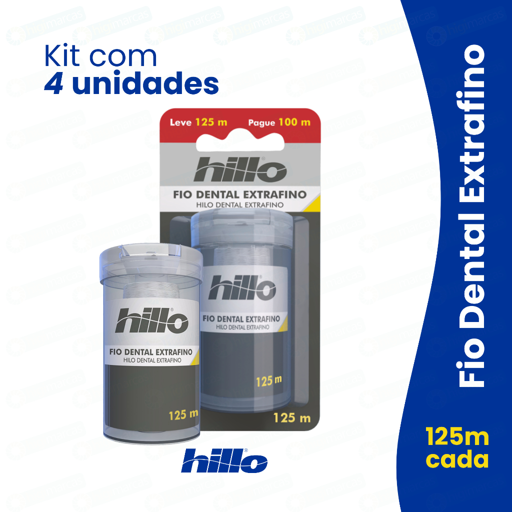 Kit 4 Fio Dental Extra Fino 125 Metros Hillo Econômico Qualidade Premium Brinde em Oferta na Shopee