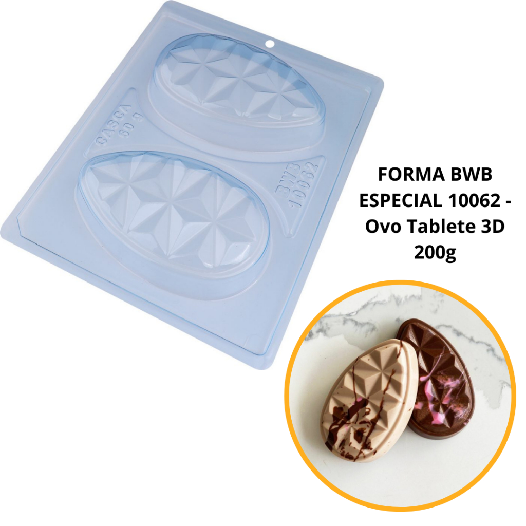 1~4 Forma BWB Com Silicone (3 partes) Para Chocolate Cód. 10062 - Ovo Tablete 3D 200g. Páscoa em Oferta na Shopee