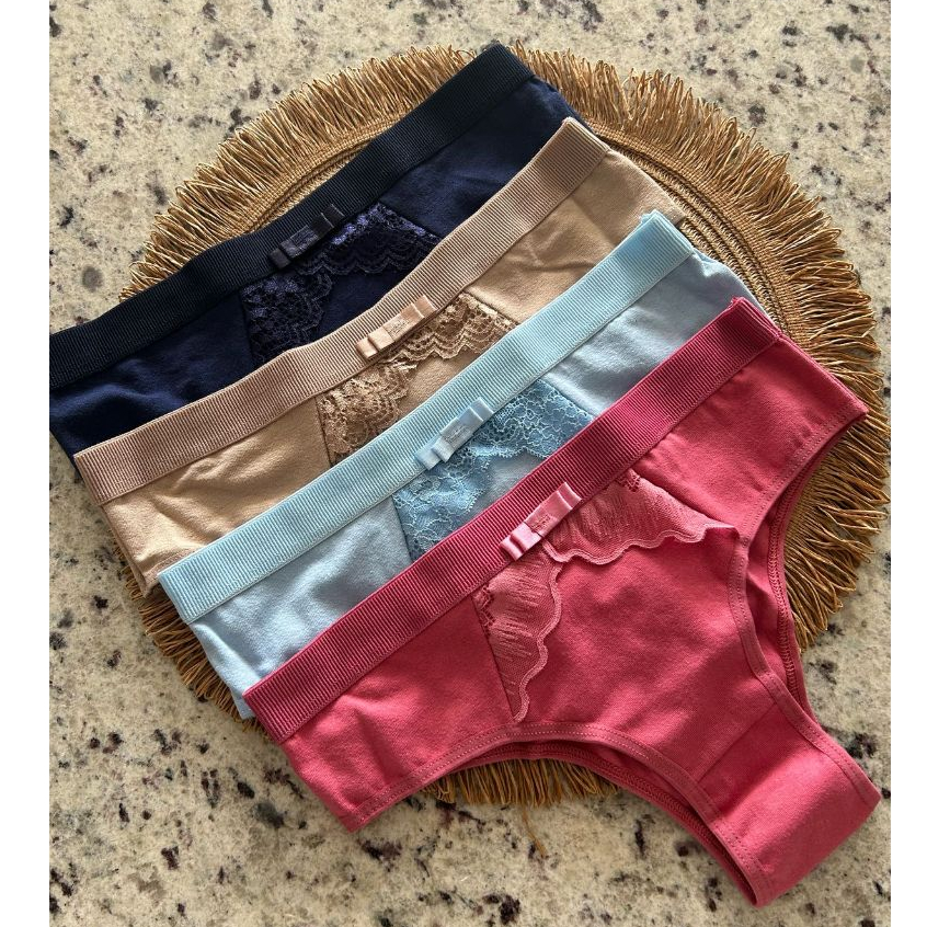 Kit Calcinhas Algodão Detalhe em Renda Conforto Feminina Qualidade Lingerie Bonita Luxo em Oferta na Shopee