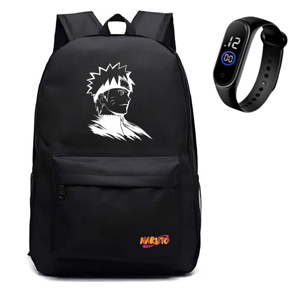 Bolsa Mochila Escolar Infantil Jovem Com 2 Bolso Lateral Porta Garrafinha + Relógio Bj