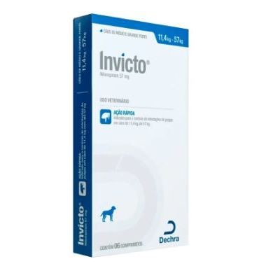 Invicto Antipulgas 57mg - Para Cães 6 Comprimidos - Dechra (de 11,4kg a 57kg)