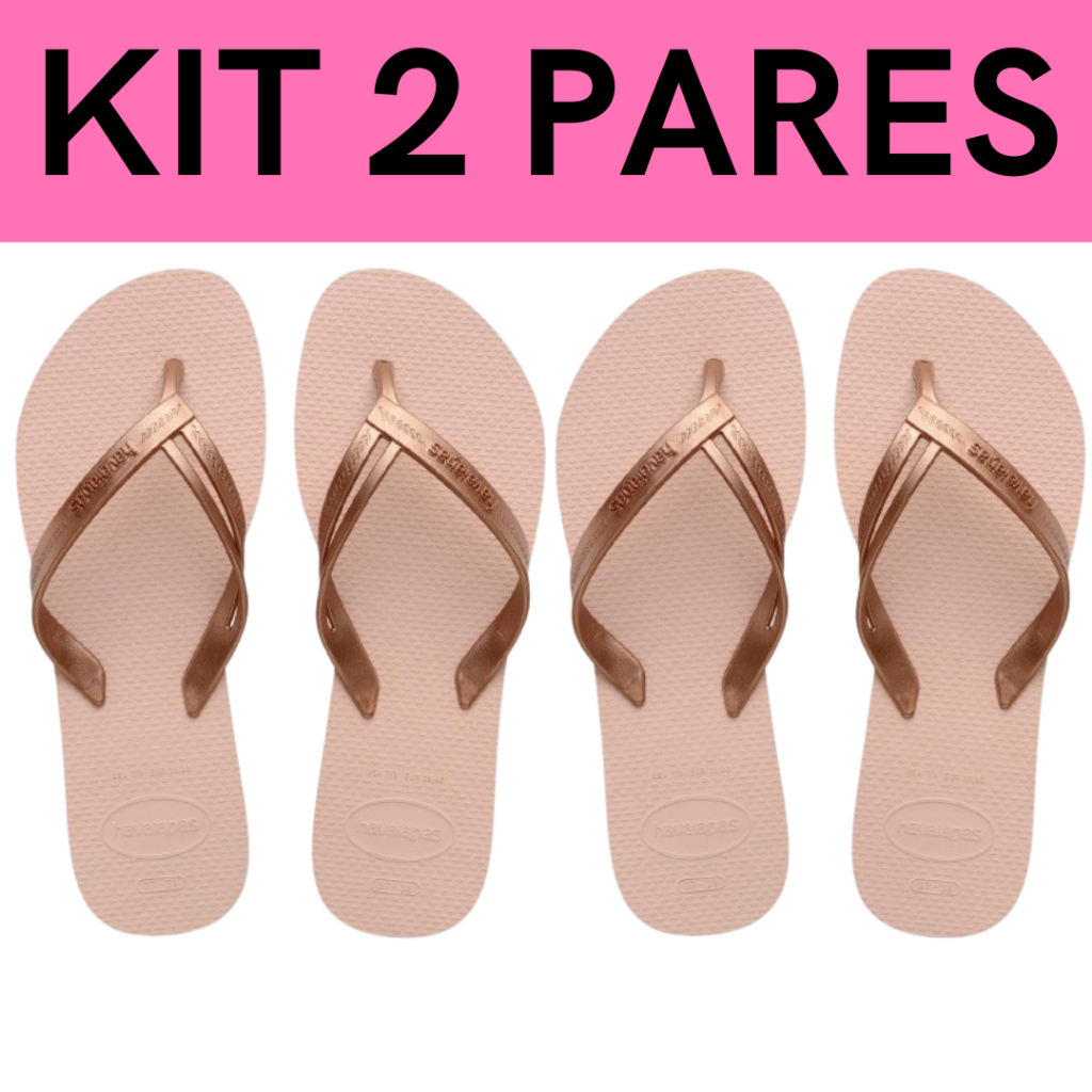 Kit 2 Pares Chinelo Havaianas Feminino Elegance Rosa Ballet Rose Gold 35/36- ENVIO IMEDIATO
