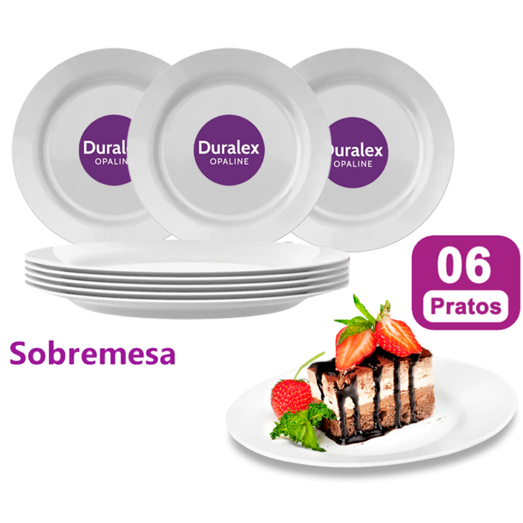 Jogo Kit 06 Prato Sobremesa de Vidro Menu Duralex Opaline Branco Buffet Mesa Posta Restaurante Bar em Oferta na Shopee