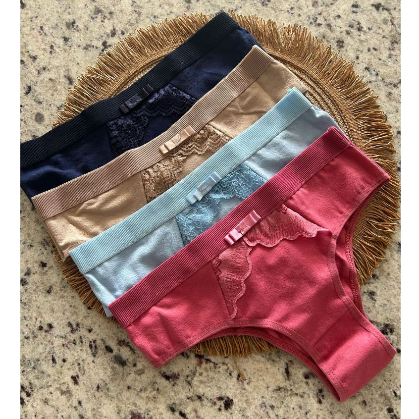 Kit Calcinha de Algodão Detalhe de Renda - Conjunto Lingerie Conforto Elegante Moda Intima em Oferta na Shopee