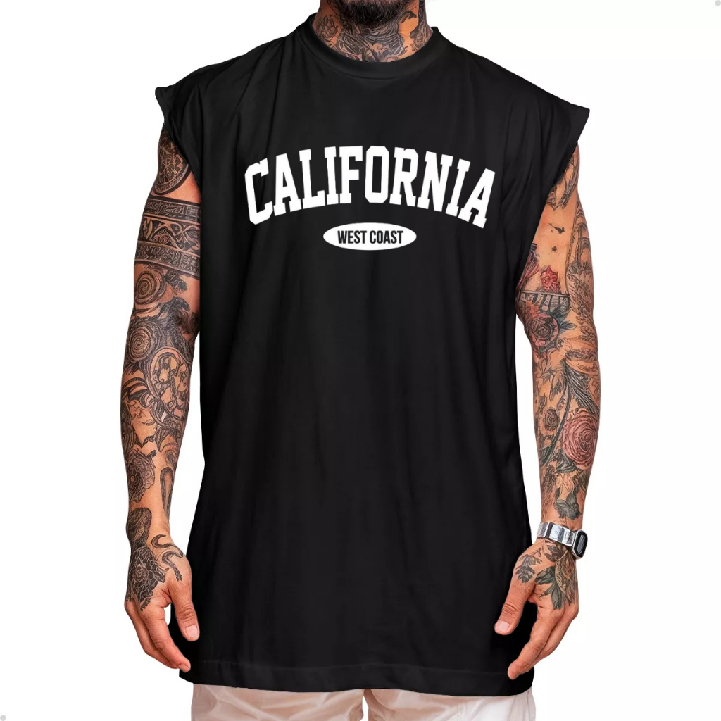 Camiseta Masculina Regata Oversized Califórnia Streetwear Algodão Premium