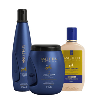 Kit Aneethun - Shampoo 300ml , Máscara 500g e Creme de Silicone 250ml Linha A em Oferta na Shopee