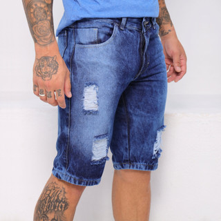 Bermuda Masculina Jeans Rasgada Short Direto Da Fabrica Algodão Linha Premium Slim Casual Masculino