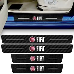 Kit 4 Peças Adesivo Vinil Soleira de Porta Carro Modelo Compatível Fiat Proteção Fibra de Carbono