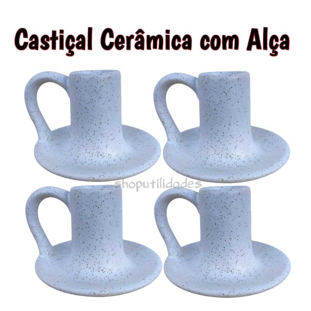 Castiçal De Cerâmica com Alça 2ª linha Porta Vela Off White Enfeite Cartiçal Palito Torcida Parafina Espiral 7 Dia em Oferta na Shopee