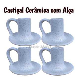 Castiçal De Cerâmica com Alça 2ª linha Porta Vela Off White Enfeite Cartiçal Palito Torcida Parafina Espiral 7 Dia em Oferta na Shopee