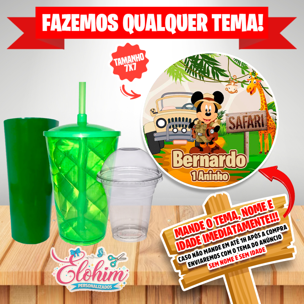 Rótulo Adesivo para personalizar Copo Long Twister  Adesivo 7x7- Mickey safari