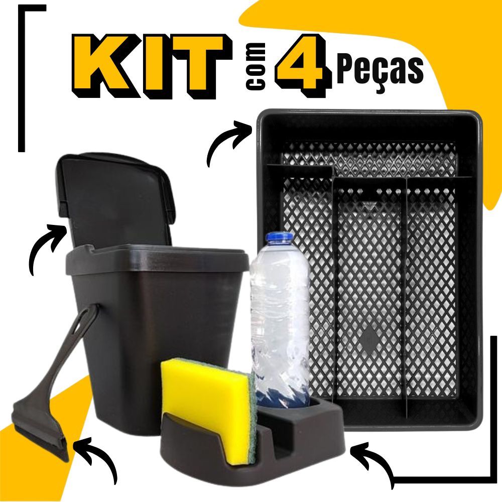 Kit Pia Porta Detergente/Rodo de Pia/Lixeira/Porta Talher Area Gourmet Conjunto Pia