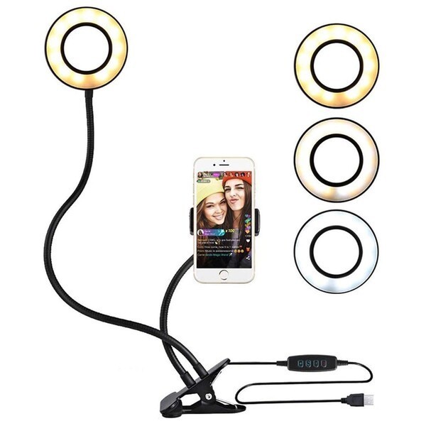 Iluminador Ring Light Suporte Articulado De Mesa Live Stream Para Celular Smartphone Com Controle 46C