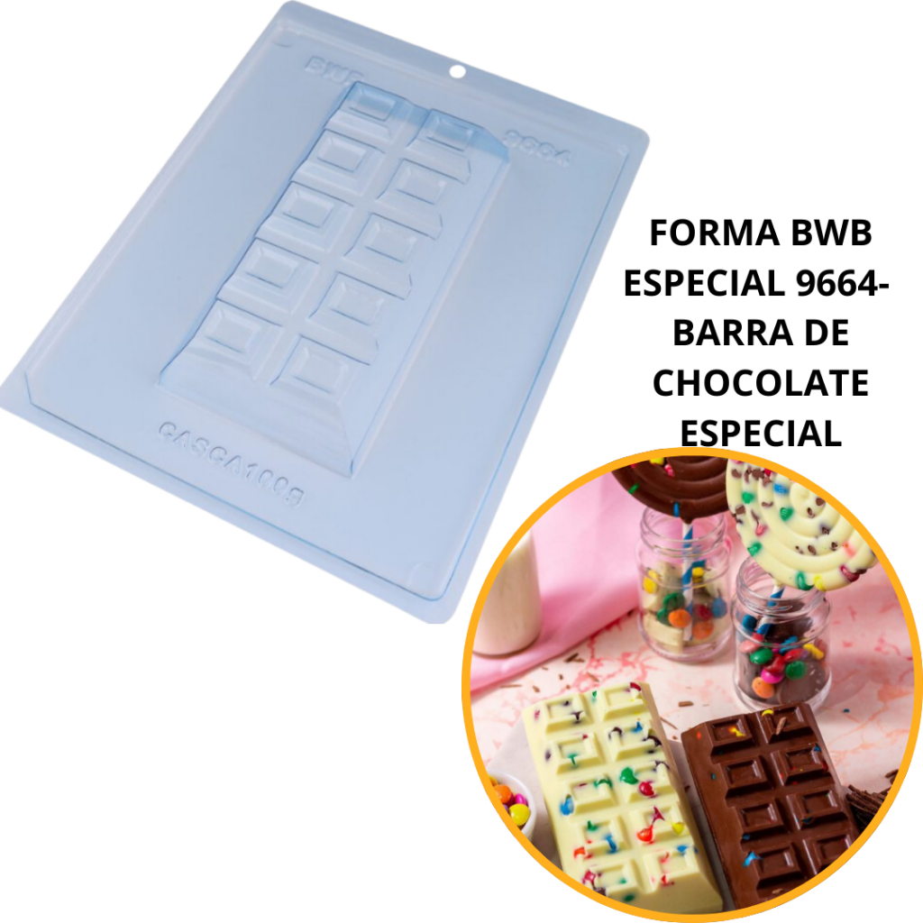 1~4 Forma BWB Com Silicone (3 partes) P Choco Cód.9664 - Barra de Chocolate Especial 300g. Barra Recheada Gourmet// - Home & Living