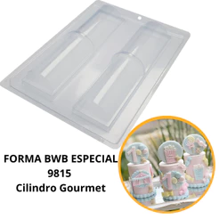 1~4 FORMA BWB COM SILICONE (3 PARTES) CÓD.:9815 - CILINDRO GOURMET 43g PARA CHOCOLATE, BOMBOM E CONFEITARIA. (CHOCO)