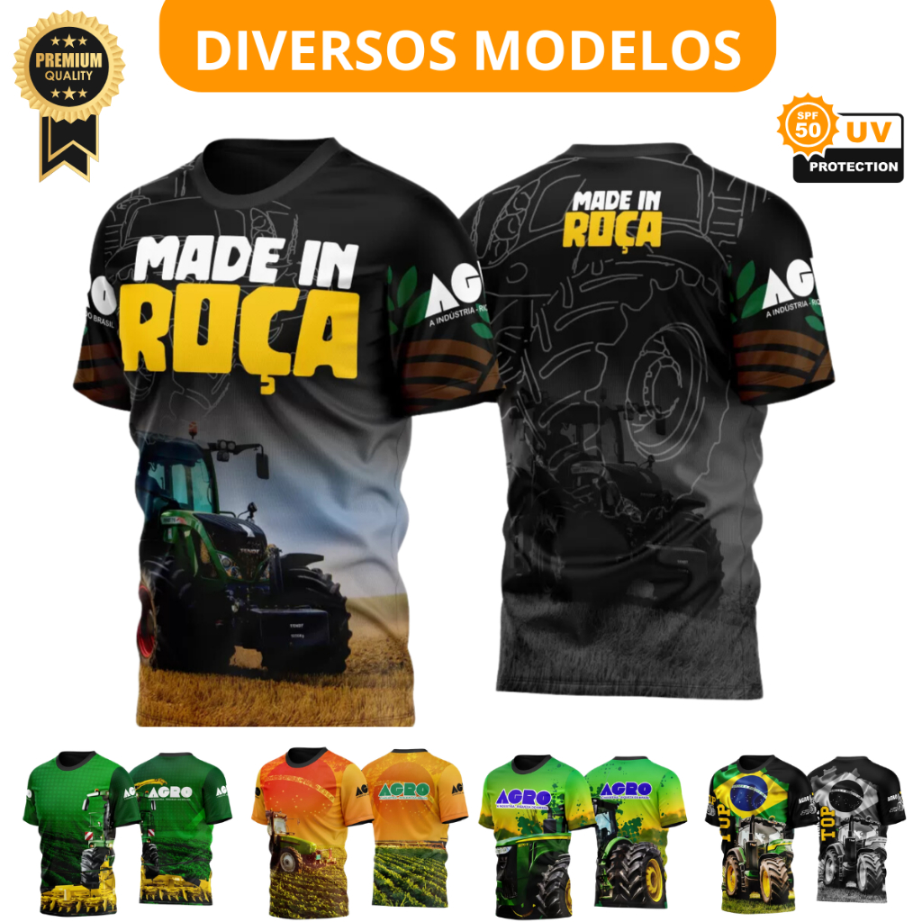 Camiseta Camisa do Agro Brasil Agropecuária Bruto Blusa Proteção Pesca UV50+ Segunda Pele - Confortável DRY FIT 2025