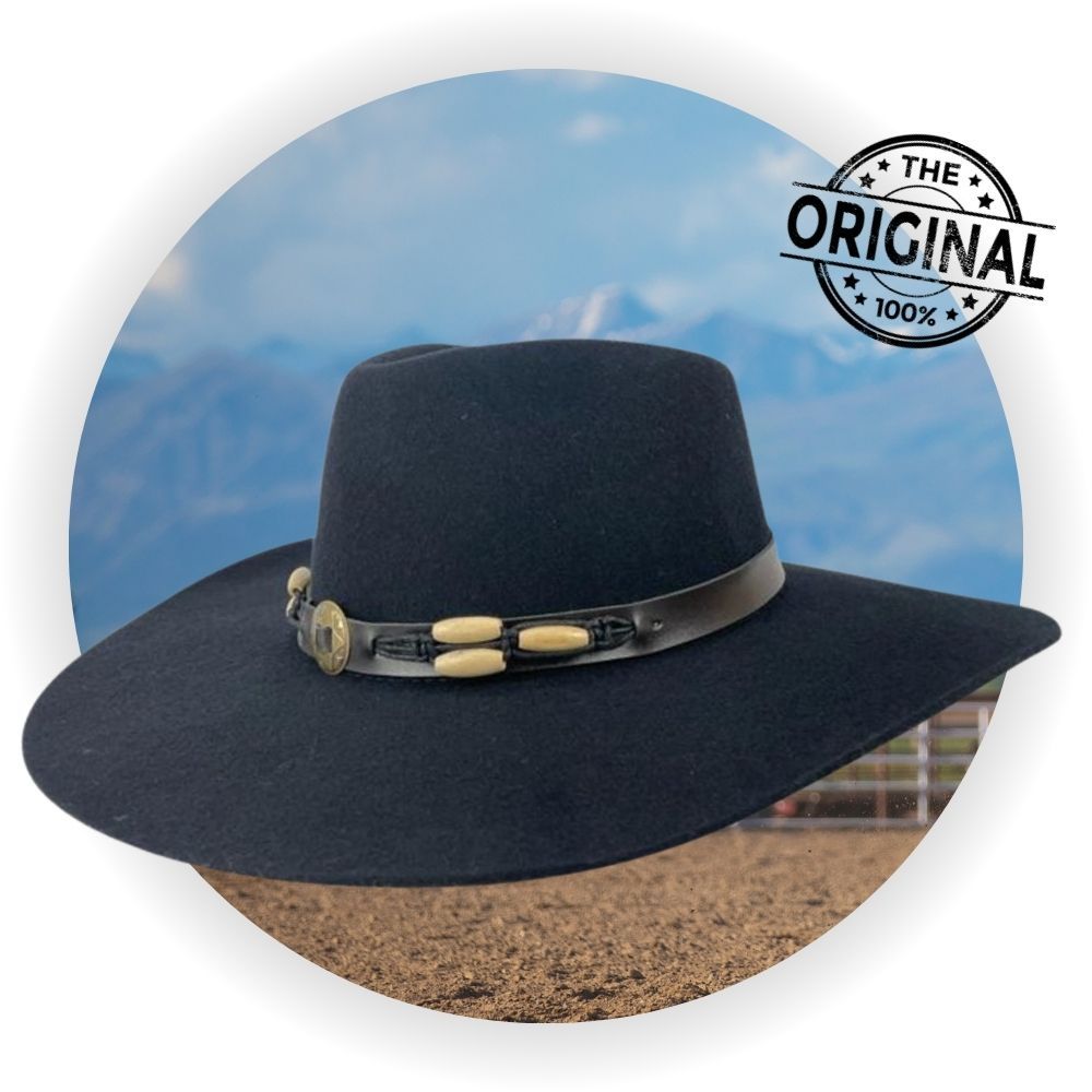 Chapéu Country Pralana 5x Land Carneira Elástica Bandinha Em Couro Trabalhada Aba 10 Preto Tradicional Cowboy