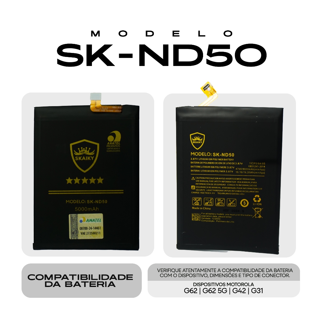 Bateria Oficial Skaiky ND50 Compativel Com Motorola G62 G62 5G G42