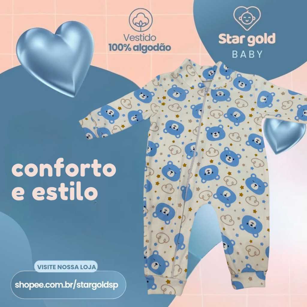 Macacão Bebê Suedine Zíper Menino e Menina | P M G | Confortável e Prático