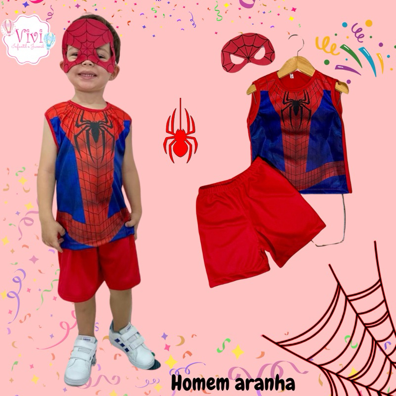Fantasia Infantil Menino Homem Aranha Com mascara Carnaval dia Criancas divertidas