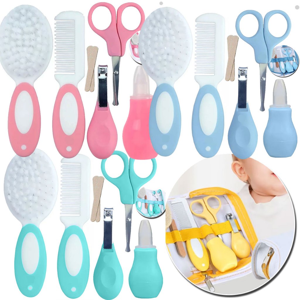 Kit Higiene Bebê infantil Completo Escova, Pente, Tesoura, aspirador nasal e Cortador + Bag Lcrkids