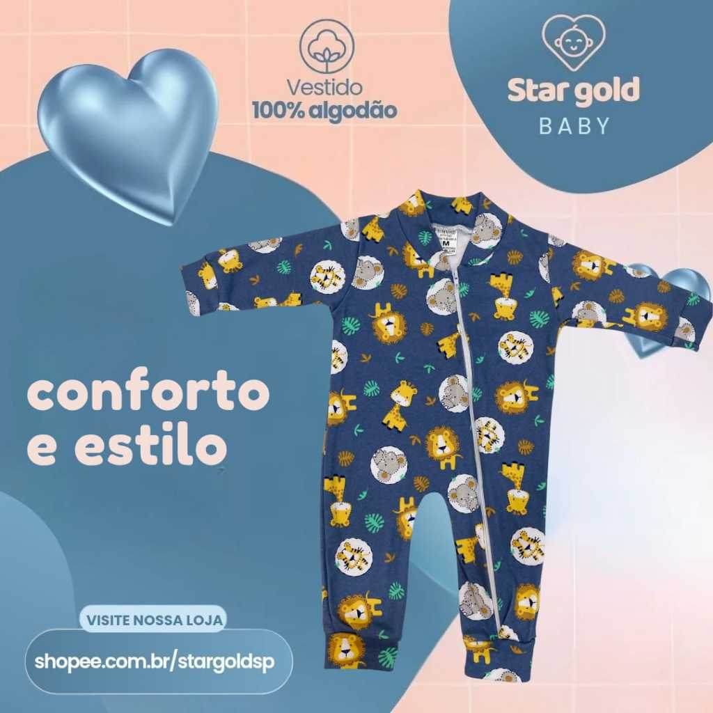 Macacão Bebê Suedine Zíper Menino | P M G | Confortável e Prático