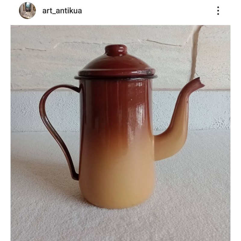 Antigo Bule Original De Ágata Ferro Esmaltado Marrom C/tampa