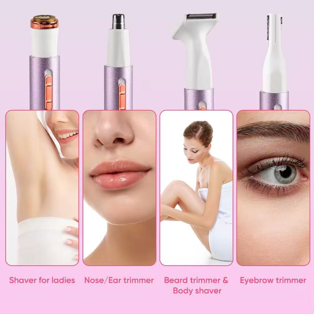 Daling barbeador elétrico feminino 4 em 1, depilador facial portátil sem dor epilador lâmina de corpo DL-6020