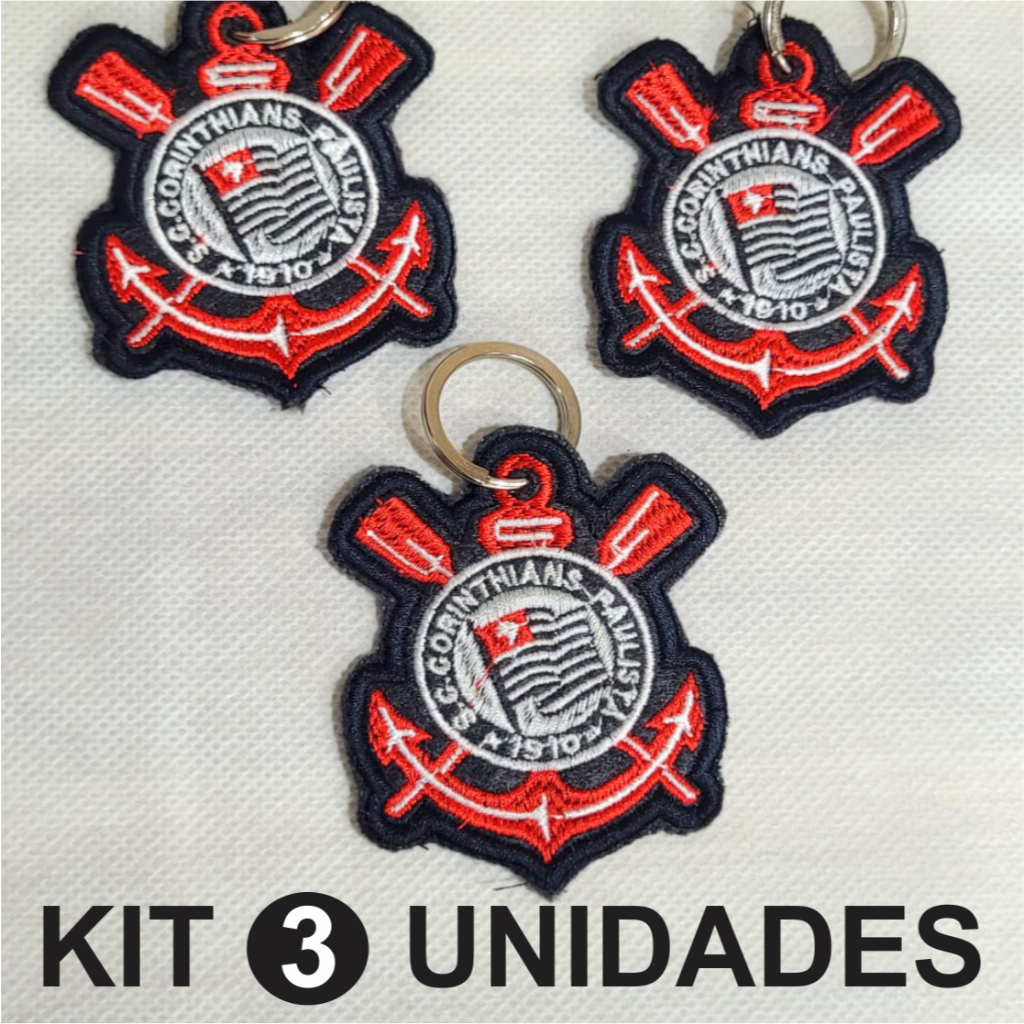 Kit 3 Patch Corinthians 8,0 cm x 6,0 cm Bordado Chaveiro Envio Imediato Time Seleção Brasileira Futebol Mundial