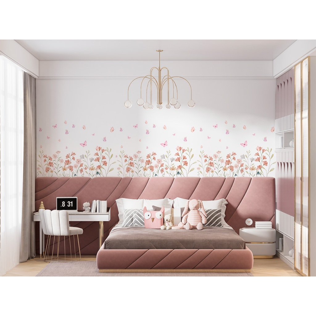 Adesivo De Parede Em Recorte Sem Fundo Flores Floral Rose Borboletas Ramos em Oferta na Shopee