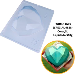 1~4 Forma bwb com silicone (3 partes) cod 9838 - Coração Lapidado 500g (CHOCO)