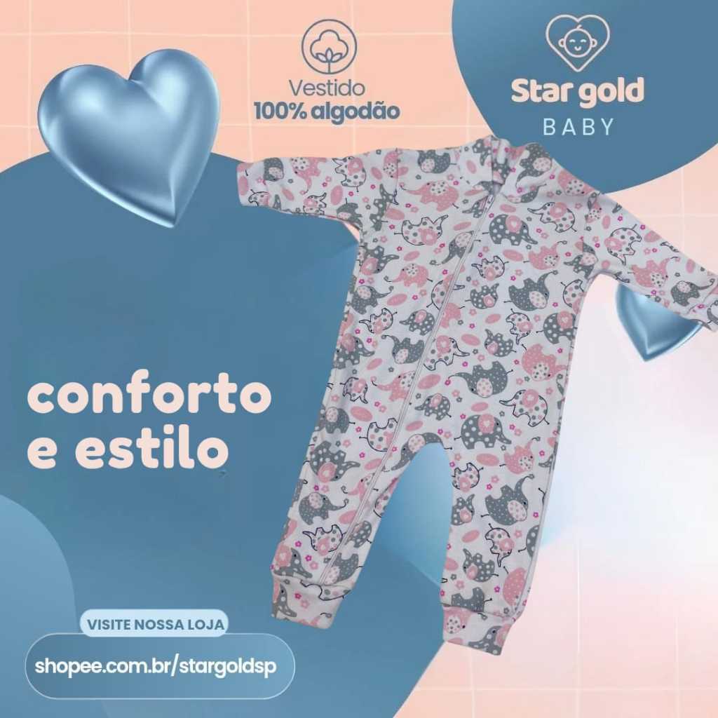 Macacão Bebê Suedine Zíper Menina | P M G | Confortável e Prático